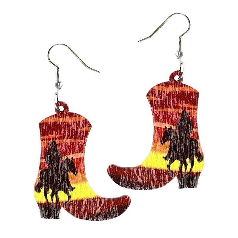 Western Boot - Wooden Earrings