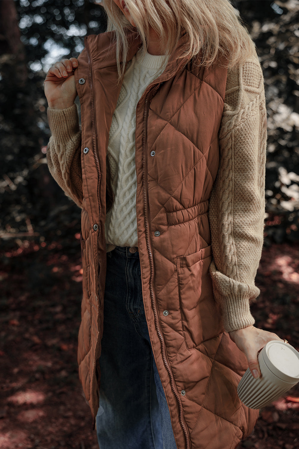 Longline Quilted Stand Collar Puffer Vest