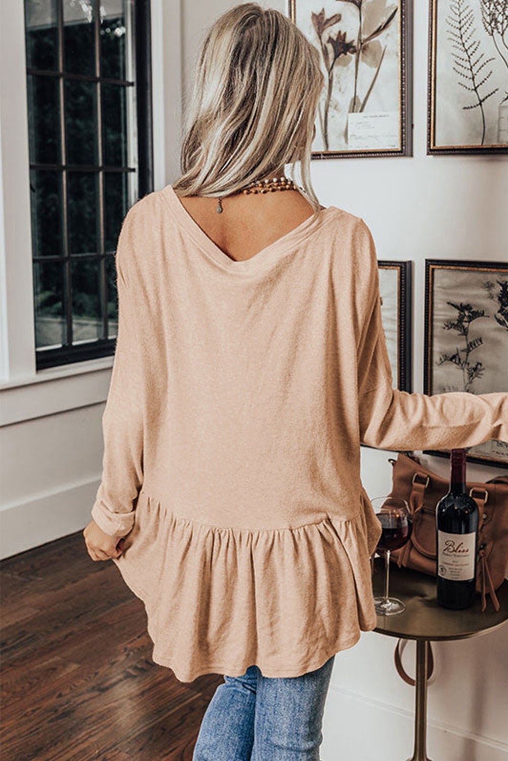 Ruffled V Neck Button Shirt