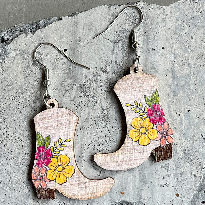 Western Boot - Wooden Earrings