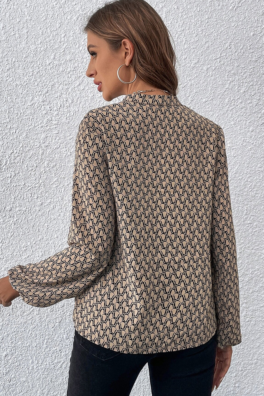 Geometric Print Puff Sleeve Blouse