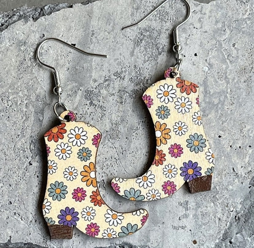 Western Boot - Wooden Earrings
