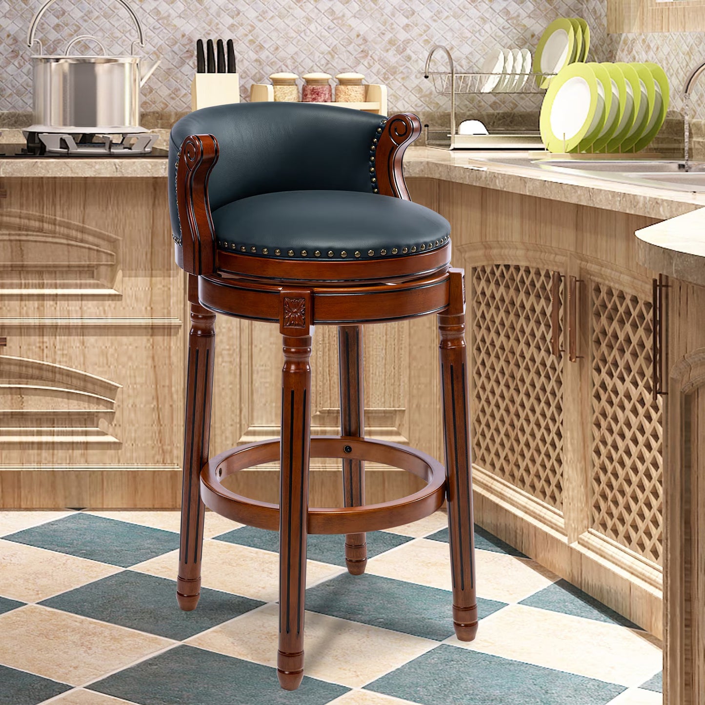 Leather Cowhide Wooden Bar Stool Buy 2, Use Code CFMHP6SZ570T $25 Off