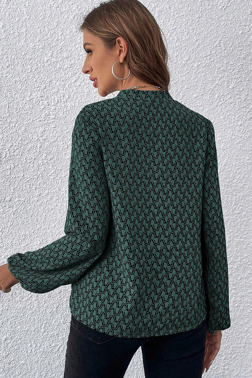 Geometric Print Puff Sleeve Blouse