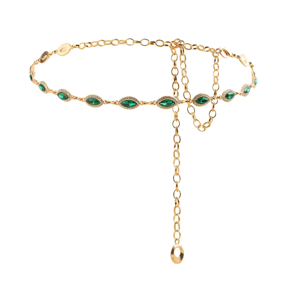 Elegant Women's Waist Chain Emerald Look