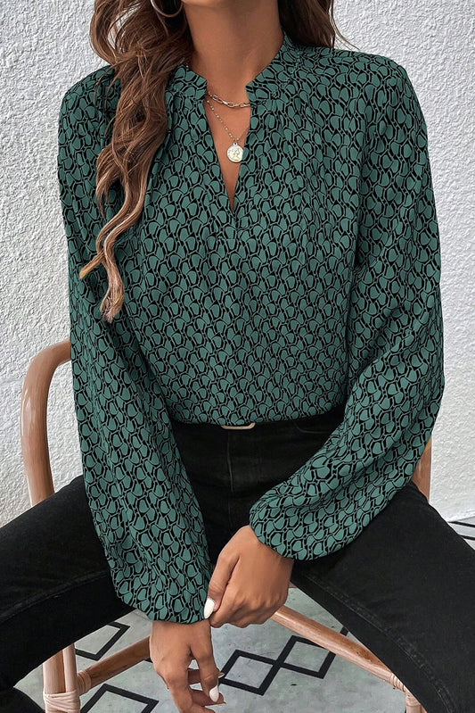 Geometric Print Puff Sleeve Blouse