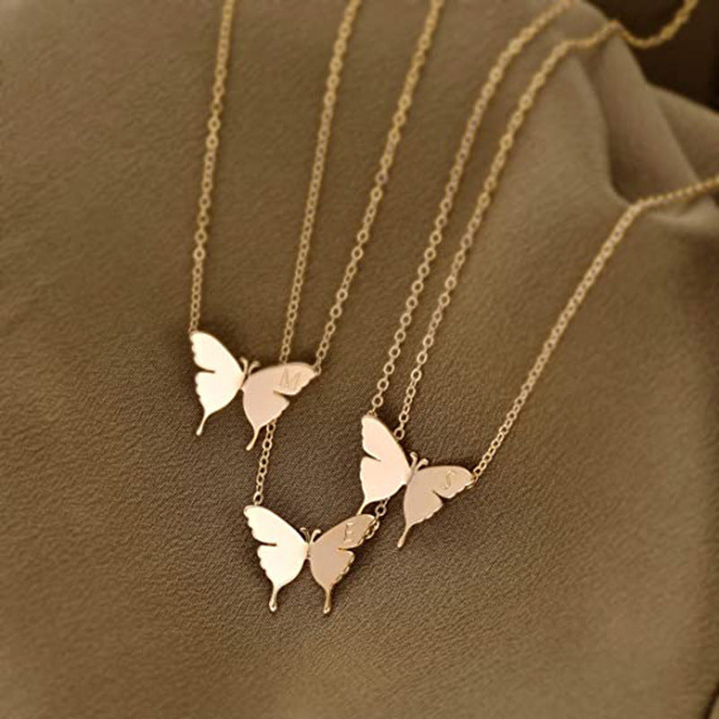 Butterfly Pendant Necklace with Initial