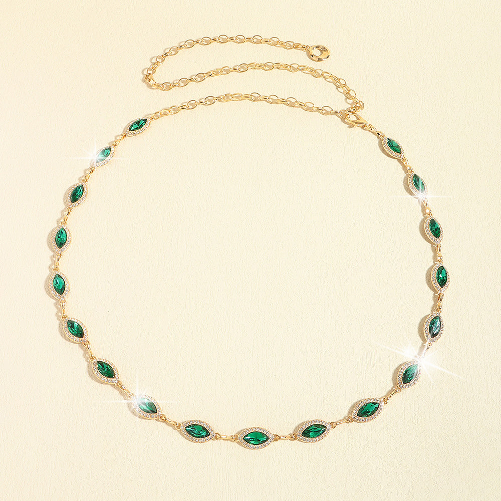 Elegant Women's Waist Chain Emerald Look