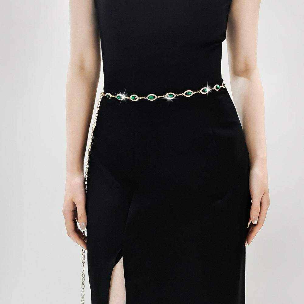 Elegant Women's Waist Chain Emerald Look